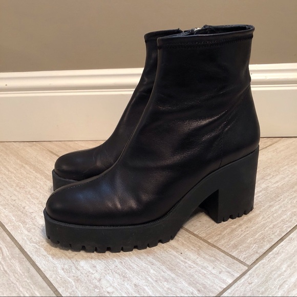 zara heeled booties with lug soles
